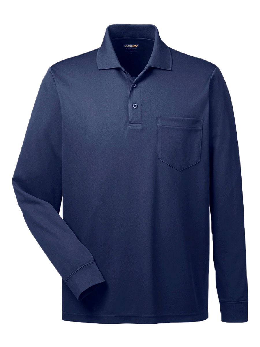 Full size image of Core 365 Adult Pinnacle Performance Long-Sleeve Piqué Polo with Pocket - Unisex (in color MARINE)