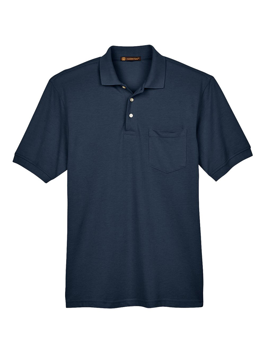 Full size image of Harriton Men's Embroidered Pique Polo Shirt with Pocket - Male (in color MARINE)